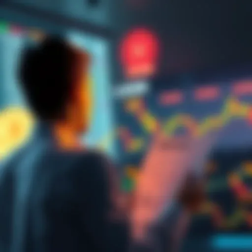 Person Considering Bitcoin Investment A person looking at Bitcoin price charts and financial documents, contemplating a loan for investment.