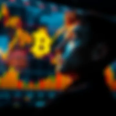 A person thinking about Bitcoin investment with charts and graphs in the background