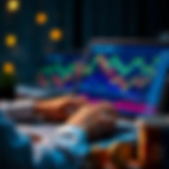 A person analyzing Bitcoin market trends on a laptop with charts and graphs.