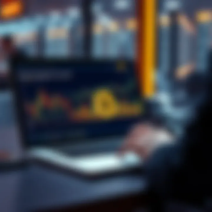 A person analyzing Bitcoin trends on a laptop with charts and graphs displayed.