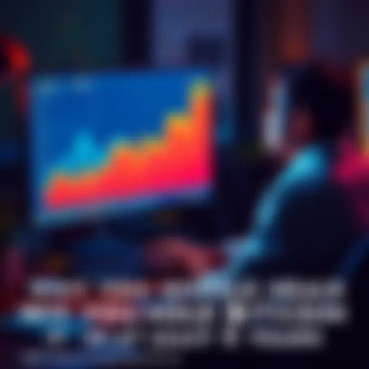 A person looking at a rising Bitcoin graph on a computer screen while sitting at a desk with a calm expression