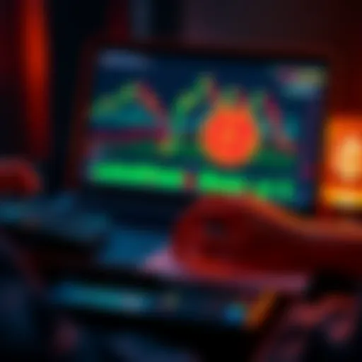 Bitcoin Investment Strategy A person analyzing Bitcoin price charts on a laptop with a calculator and notepad, illustrating a buying strategy during market declines.