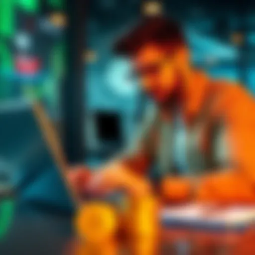 A confident investor analyzing Bitcoin charts on a laptop, highlighting strategic decisions in the crypto market.