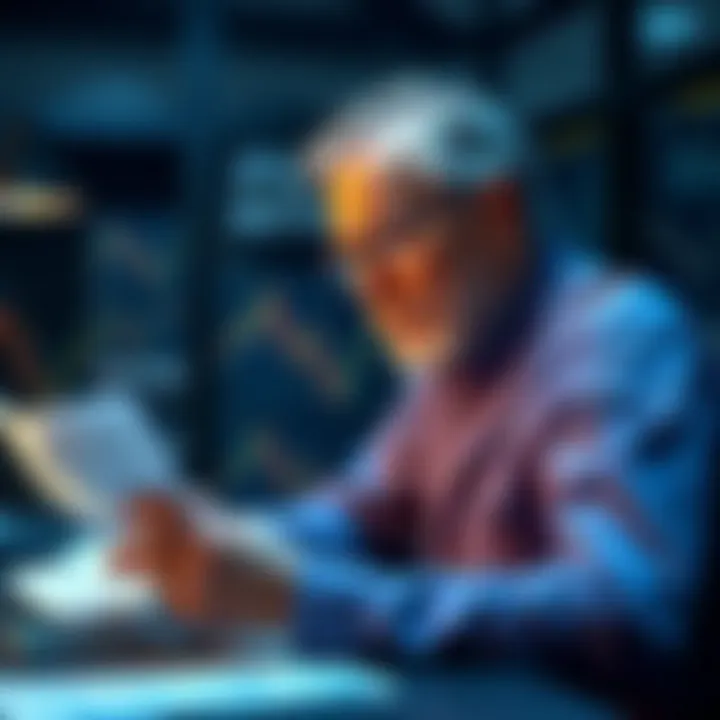 A 42-year-old man planning his Bitcoin investment strategy with weekly charts and a calculator