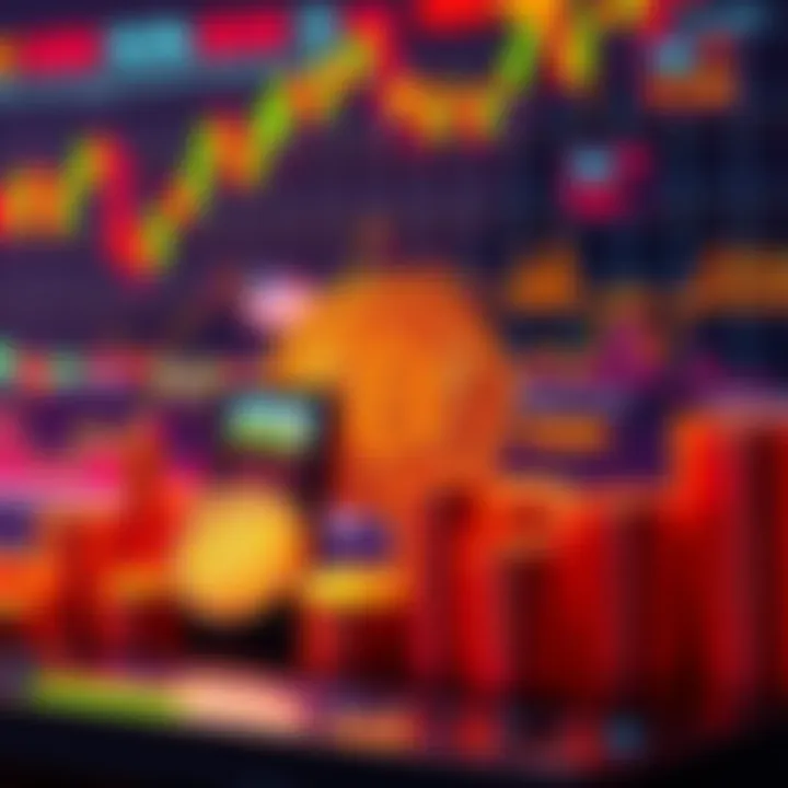 A graphic showing Bitcoin value fluctuations with market indicators and political symbols