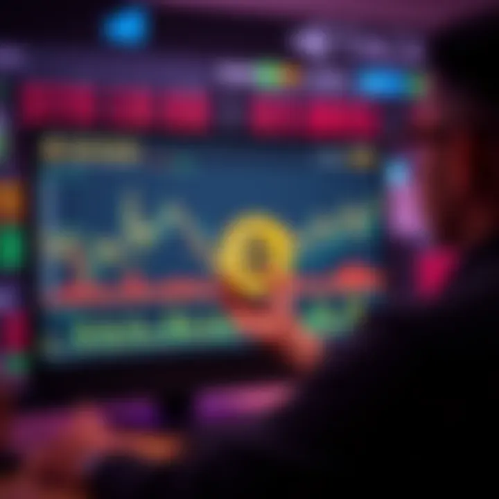 A person looking at a chart displaying Bitcoin and stock trends on a computer screen