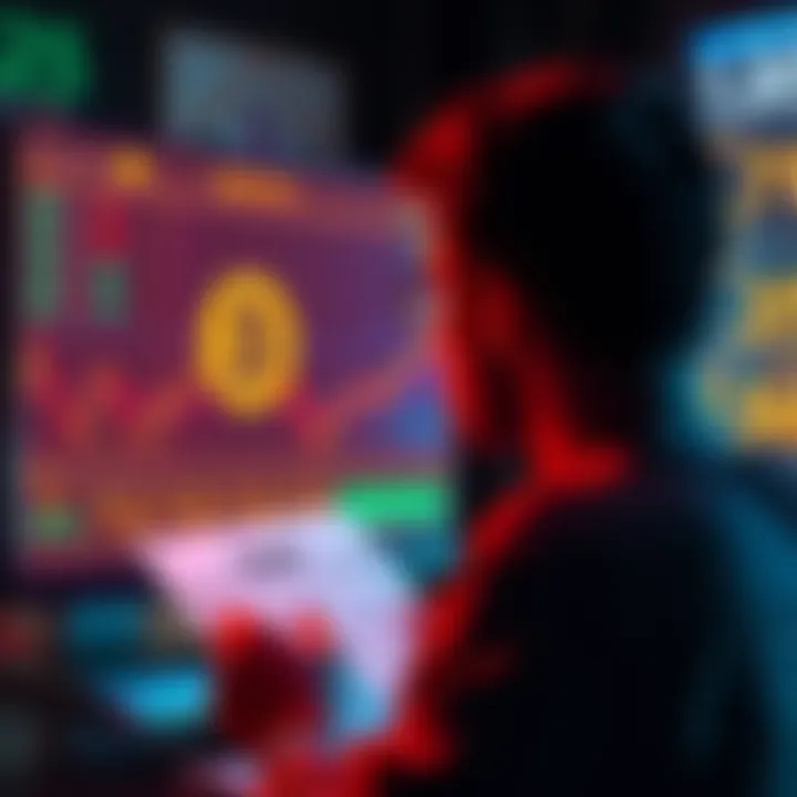 A person looking at a computer screen displaying bitcoin prices and a tax form, representing the impact of capital gains tax on bitcoin investments.