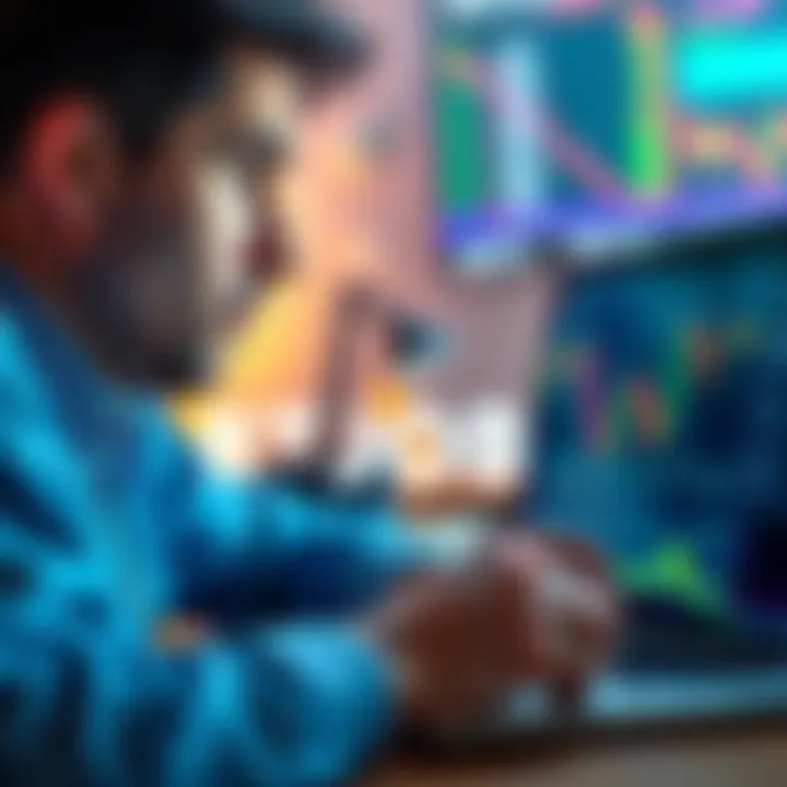 A person reviewing Bitcoin trends on a laptop with a worried expression, symbolizing financial uncertainty after job loss.