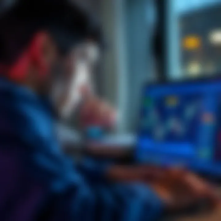 A person looking thoughtfully at a laptop with Bitcoin charts, showing the emotional impact of selling their Bitcoin holdings for a home purchase.