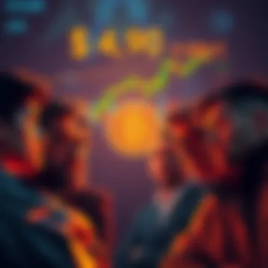 A group of anxious investors looking at a Bitcoin price chart showing fluctuations around $40,000, displaying uncertainty and concern on their faces.