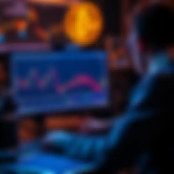 Bitcoin Journey A person looking at Bitcoin charts on a computer, showing ups and downs of the market, reflecting on a year of investment.