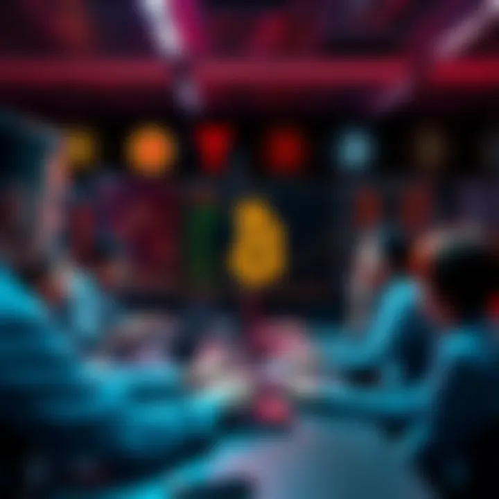 A group of people working on computers to scan and guess Bitcoin private keys, with charts and code on the screens.