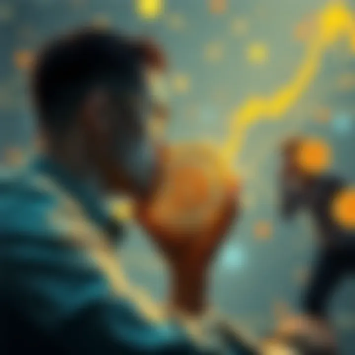 A person contemplating their Bitcoin holdings for future generations, symbolizing financial legacy with modern technology and family