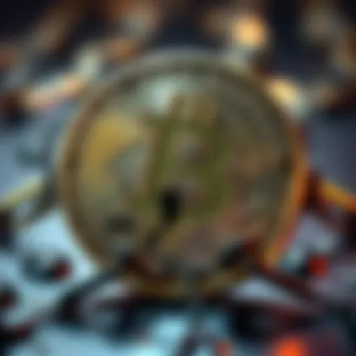 A Bitcoin symbol with a broken chain, representing lost Bitcoin and its impact on market price.