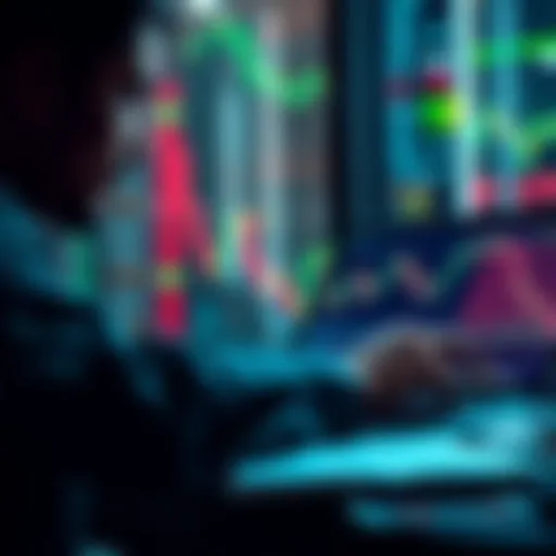 A trader analyzing Bitcoin price charts on a laptop, with a focus on market sentiment indicators and price movements.