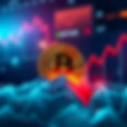 Visualization of the cryptocurrency market crash with Bitcoin symbol sinking and a graph showing declining trends, representing MicroStrategy losses and Asia's market decline.