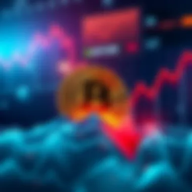 Visualization of the cryptocurrency market crash with Bitcoin symbol sinking and a graph showing declining trends, representing MicroStrategy losses and Asia's market decline.