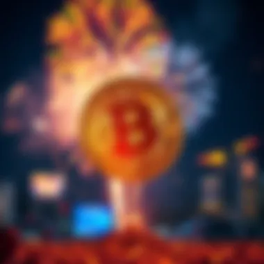 Bitcoin Market Drop Illustration of a Bitcoin symbol with fireworks in the background, symbolizing potential market changes in October.