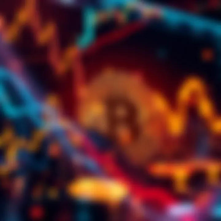 A representation of Bitcoin price changes with visuals of rising and falling trends, showing volatility in the market.