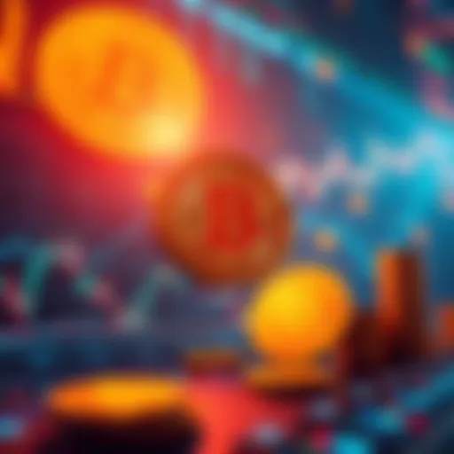 A visual representation of a massive bitcoin transaction affecting market prices, showing fluctuating graphs and bitcoin symbols