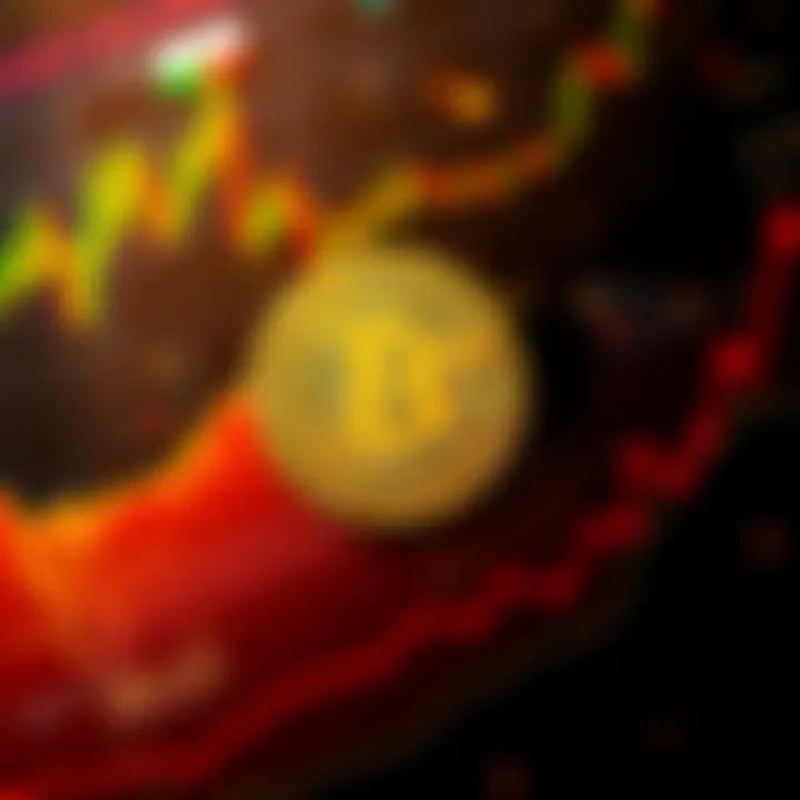A graphic showing falling Bitcoin prices with symbols of short selling and a map highlighting Iran tensions.