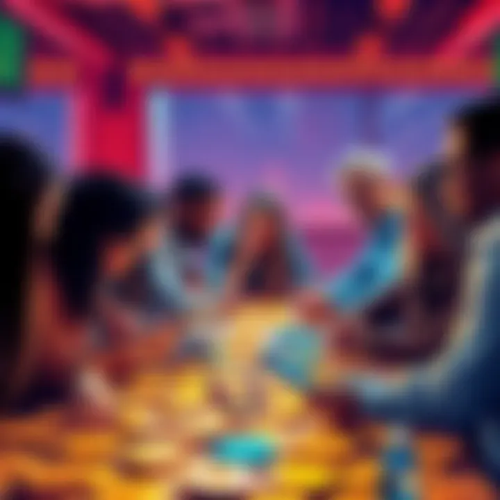 Bitcoin Mass Adoption Challenge A group of diverse people discussing Bitcoin adoption over a table covered with digital currency symbols.