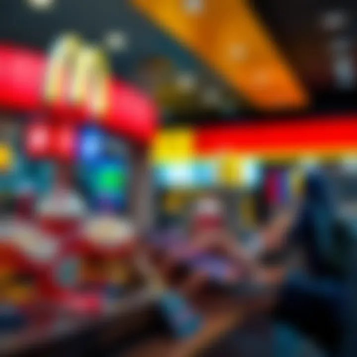 A person using a smartphone to pay with Bitcoin at a McDonald's counter in San Salvador, with burgers and drinks in view.