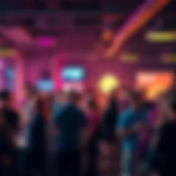 A group of people chatting and networking at a local Bitcoin meetup event, sharing ideas about cryptocurrency.