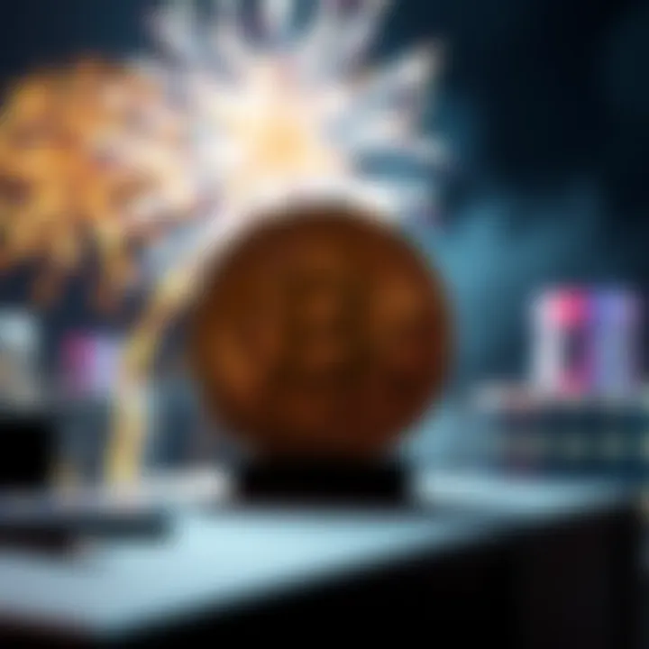 A graphic showing a Bitcoin symbol with fireworks in the background to celebrate its value reaching 1 BTC.