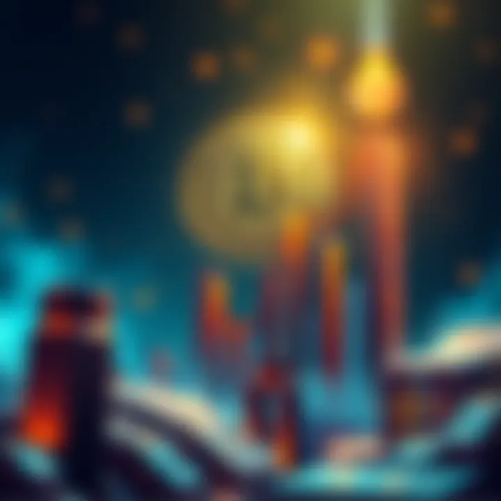 A digital illustration showing Bitcoin symbol with rising graphs and a celebratory atmosphere, symbolizing achievement in cryptocurrency progress
