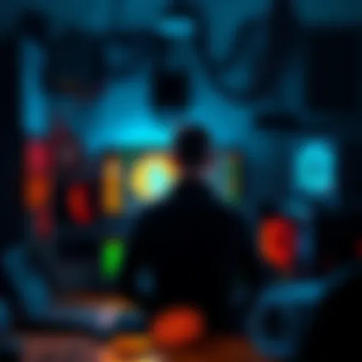 Bitcoin Miner with Gaming PC A person sits in front of an $800 gaming PC, mining Bitcoin in 2011, surrounded by computer equipment and cables.