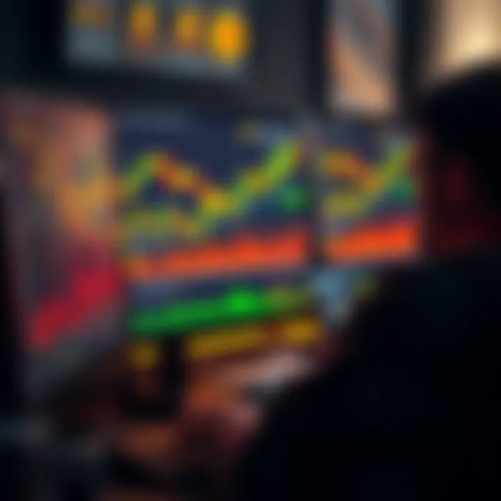 Bitcoin Mining Hashrate Rental A person analyzing bitcoin mining hashrate rental options on a computer screen with charts and graphs showing profits, representing the benefits of renting hashrate.