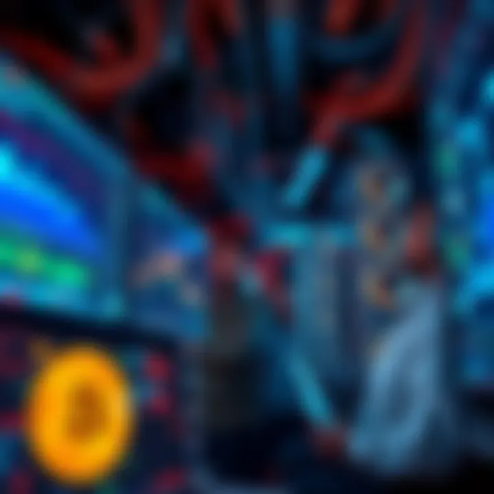 A group of miners analyzing data on screens, showcasing Bitcoin mining efficiency and competition.