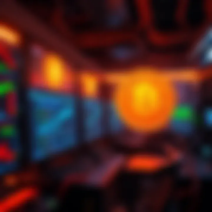 A Bitcoin mining setup with computers running and screens displaying mining data, emphasizing the importance of profitability in the Bitcoin mining process.