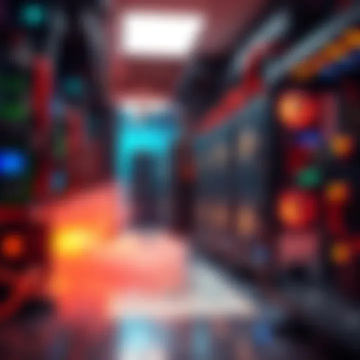 A visual representation of Bitcoin mining showcasing computer rigs and energy sources, highlighting the Proof-of-Work mechanism.