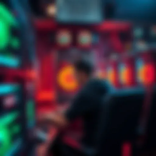A person sitting in front of multiple computer rigs with graphics cards, focused on mining Bitcoin while electricity costs rise.