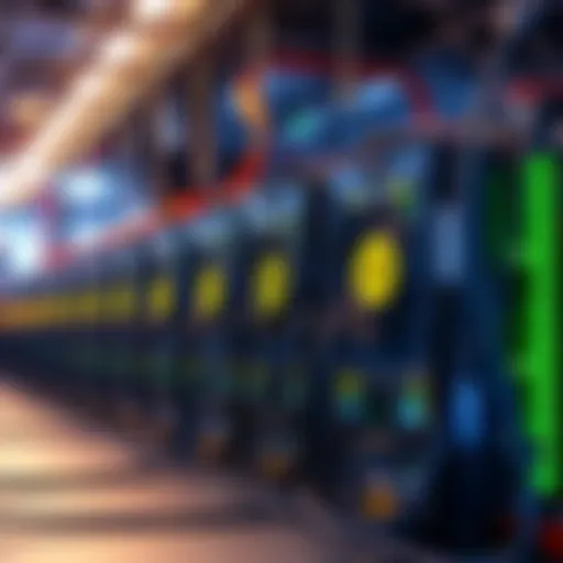 A row of ten S19K Pro mining units plugged into power sources, showcasing a small-scale Bitcoin mining operation.