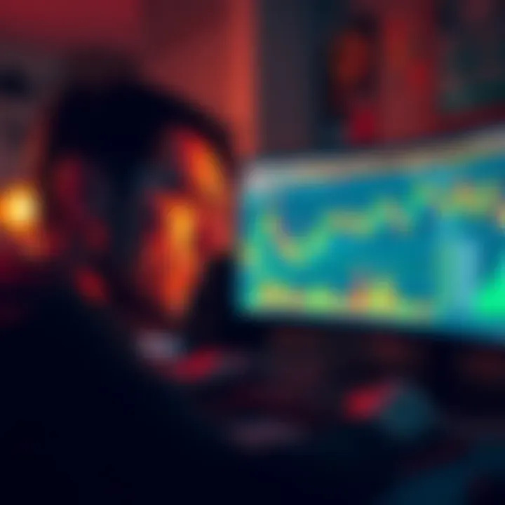 Bitcoin Mistakes A person looking concerned while staring at a computer screen displaying Bitcoin charts, representing common mistakes in cryptocurrency investing.