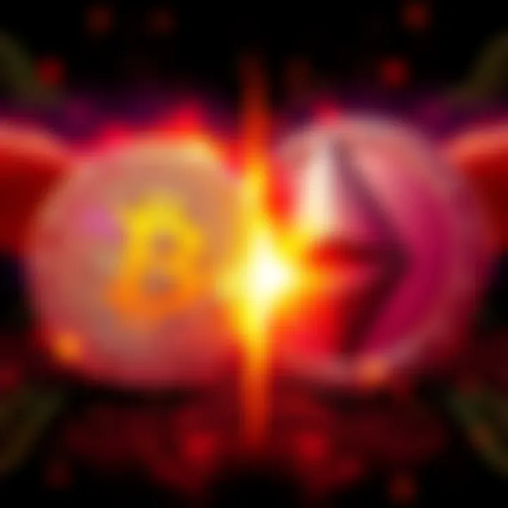 A graphic showing the logos of Bitcoin and Monero in a tense standoff