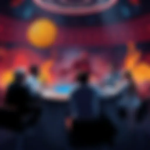A heated debate scene about Bitcoin and Anthropic's Mythos at a round table with people discussing passionately.