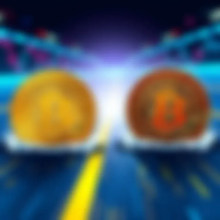 Illustration of Bitcoin and Pi logos racing against each other, symbolizing competition in the cryptocurrency market by 2026.