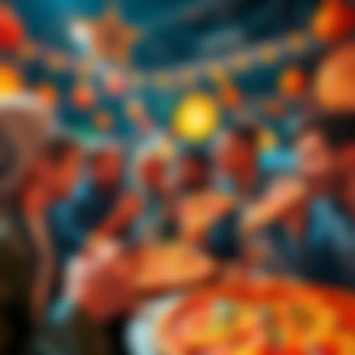 People celebrating Bitcoin Pizza Day, enjoying pizza and discussing cryptocurrency