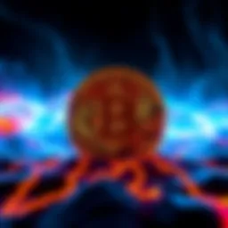 A graphic showing bitcoin symbols with energy waves, representing the concept of bitcoin technology generating electricity.