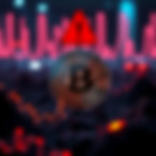 A graphic showing a Bitcoin symbol with a warning sign, indicating high prices and potential sale opportunities.