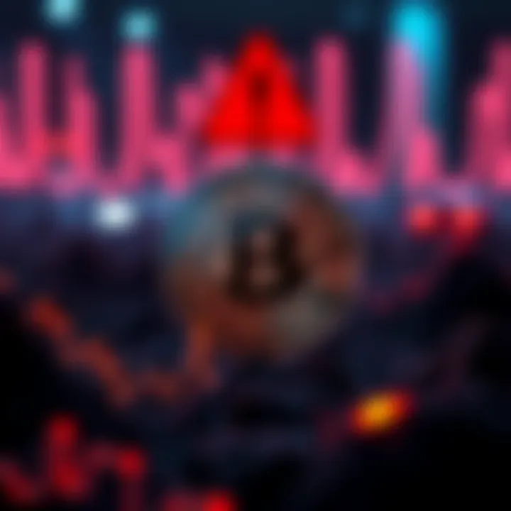 A graphic showing a Bitcoin symbol with a warning sign, indicating high prices and potential sale opportunities.