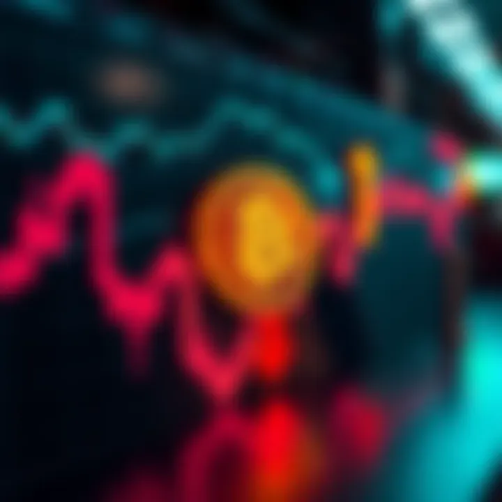 A Bitcoin price chart showing a stable trend with possible upward and downward arrows indicating potential movement.