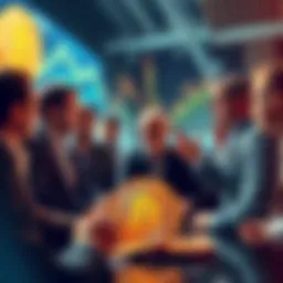 Group of investors discussing Bitcoin price trends around $40,000, showing a mix of worry and hope for market recovery