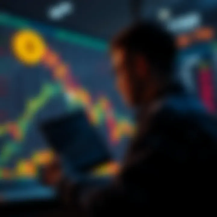 A person looking at a chart with bitcoin prices and contemplating whether to buy or wait for lower prices.