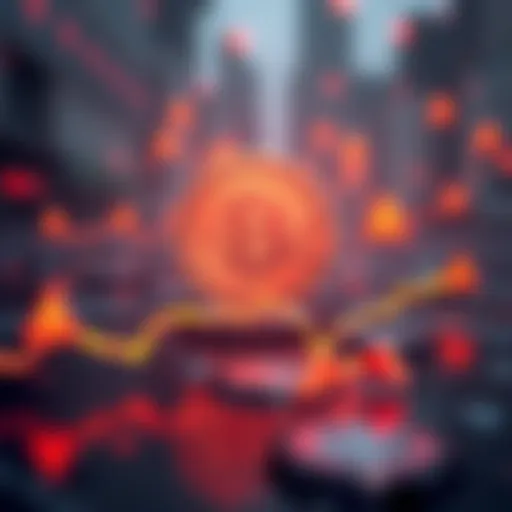 Bitcoin Price Decline A graphic showing Bitcoin's price dropping, with a downward trend line and warning signs around it.