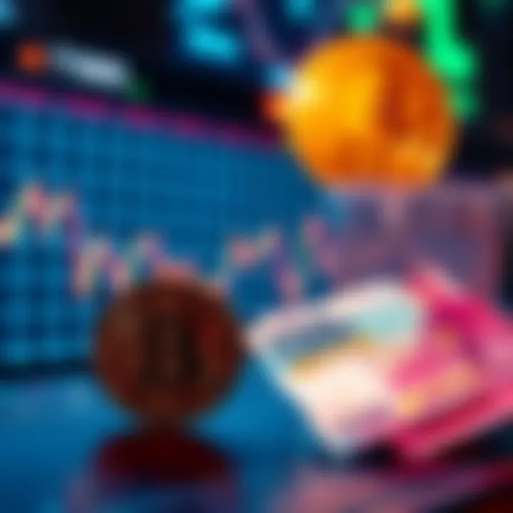 Bitcoin Price Dip A graph showing Bitcoin price fluctuations with a downward trend indicating a possible dip to 15k. Euro notes are placed next to the graph, symbolizing currency exchange.
